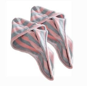 Microfiber Hair Turban Wrap Hair Drying Towels for Long Hair; Grey Pink Stripes 2 Pcs