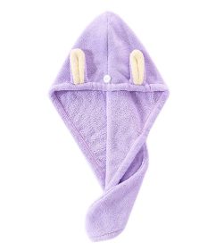 Cute Hair Wrap Towel Microfiber Drying Hair Turban Towel with Ears Purple