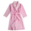 Soft Plush Diamond Pattern Lapel Bathrobes for Boys Girls Bath Homewear, Pink