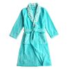 Soft Plush Diamond Pattern Lapel Bathrobes for Boys Girls Bath Homewear, Light Blue