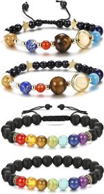 4 Pcs Bead Bracelets for Women Men Solar System & Chakra Stone Diffuser Bracelets Set Aromatherapy Yoga Bracelet 8MM Beaded