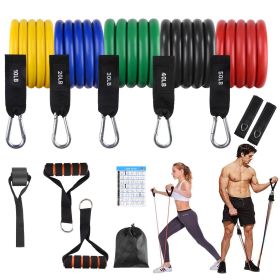 FITFIT Resistance Bands Set, 5 Stackable Tube Exercise Bands with 2 Handles, 1 Door Anchor, 2 Ankle Straps