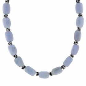 Genuine Blue Lace Agate Stone Silver Bali Bead Nugget Necklace