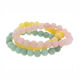 Genuine Aragonite, Rose Quartz, Amazonite Stone 8mm Bead Stretch Bracelet Set