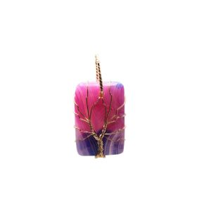 Agate Tree Of Life Square Semi-Precious Stone Pendant (Color: Rose Red)