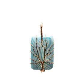 Agate Tree Of Life Square Semi-Precious Stone Pendant (Color: Lake blue)