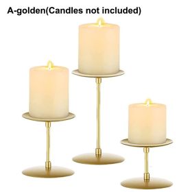 3Pcs Metal Candle Holders Iron Pillar Candle Plate Candle Stand Candlestick Table Centerpieces Wedding Party Festival Home Decor (Ships From: CN, Color: A-golden)