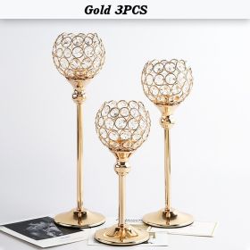 Gold/Silver Crystal Candle Holder Pillar Metal Tealight Candlestick Wedding Table Centerpiece Party Christmas Home Desktop Decor (Ships From: CN, Color: Gold 3PCS)