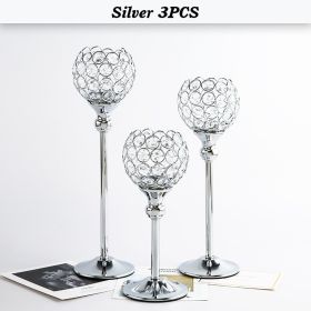 Gold/Silver Crystal Candle Holder Pillar Metal Tealight Candlestick Wedding Table Centerpiece Party Christmas Home Desktop Decor (Ships From: CN, Color: Silver 3PCS)