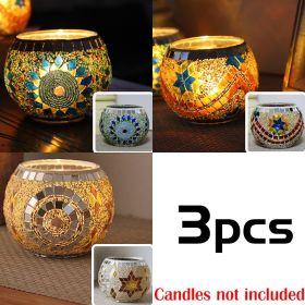 Mosaic Glass Candlestick Color Snowflake Mosaic Candle Holder Romantic Candlelight Table Centerpieces Party Dinner Wedding Decor (Ships From: CN, Color: 3PCS set B)