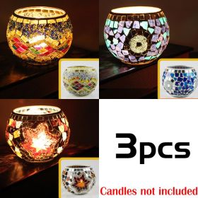 Mosaic Glass Candlestick Color Snowflake Mosaic Candle Holder Romantic Candlelight Table Centerpieces Party Dinner Wedding Decor (Ships From: CN, Color: 3PCS set A)