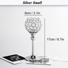 Gold/Silver Crystal Candle Holder Pillar Metal Tealight Candlestick Wedding Table Centerpiece Party Christmas Home Desktop Decor (Ships From: CN, Color: Silver Small)