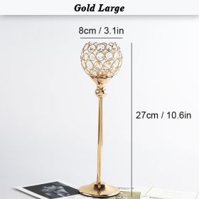 Gold/Silver Crystal Candle Holder Pillar Metal Tealight Candlestick Wedding Table Centerpiece Party Christmas Home Desktop Decor (Ships From: CN, Color: Gold Large)