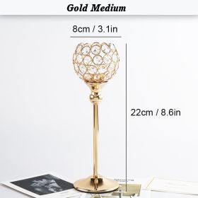 Gold/Silver Crystal Candle Holder Pillar Metal Tealight Candlestick Wedding Table Centerpiece Party Christmas Home Desktop Decor (Ships From: CN, Color: Gold Medium)