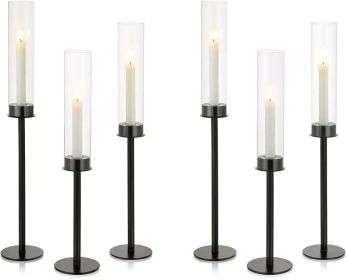 Hurricane Candle Holders Bulk with Crystal Glass Cylinder Sleeves for Party Event Centerpieces Metal Taper Candle Stick Holder (Color: Black-19.7- 6 Pcs)