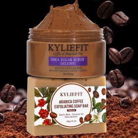 KYLIEFIT 100% Natural Coffee Exfoliating Scrub, Brighten Skin, Best Spot, Anti Cellulite and Clean Skin Body Scrub, Paraben Free (Color: Soap And Scrub)