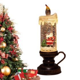 Christmas Snow Globe Lantern Candle Water Glittering Candle Lamp Elegant Battery Operated Snow Globe Candle Christmas Santa (Emitting Color: Santa Claus)